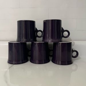 Five retired Plum Fiestaware coffee mugs/cups